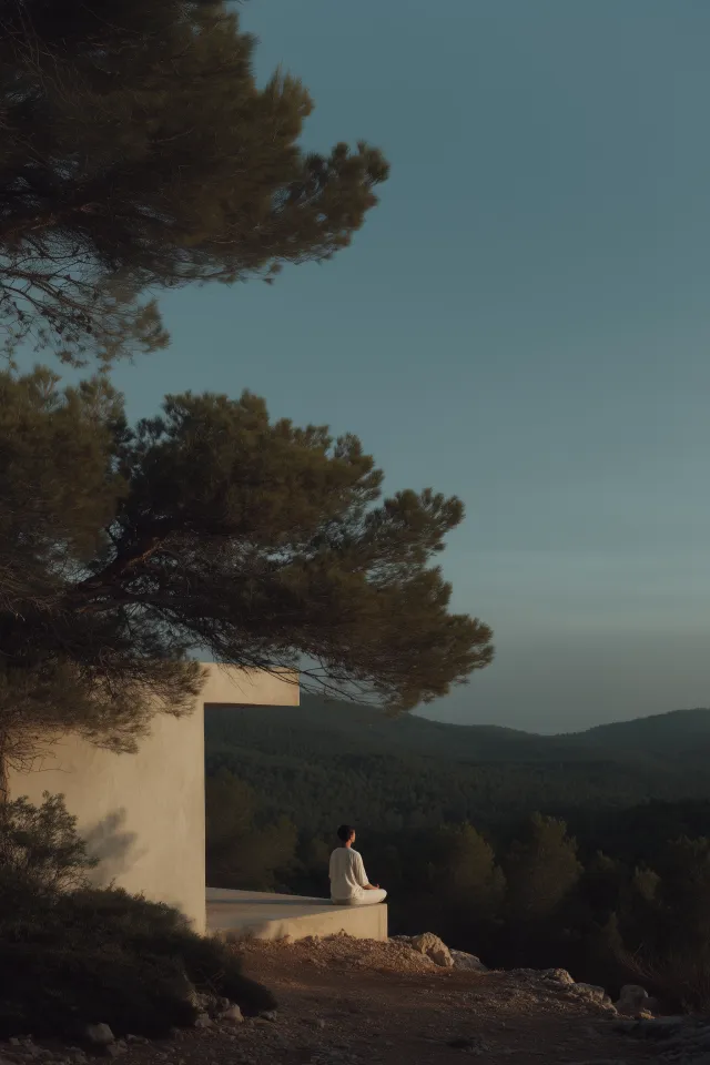 Pessoa pratica meditação ao amanhecer