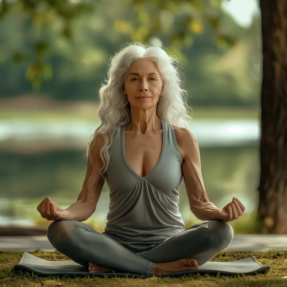 Mulher meditando sentada calmamente